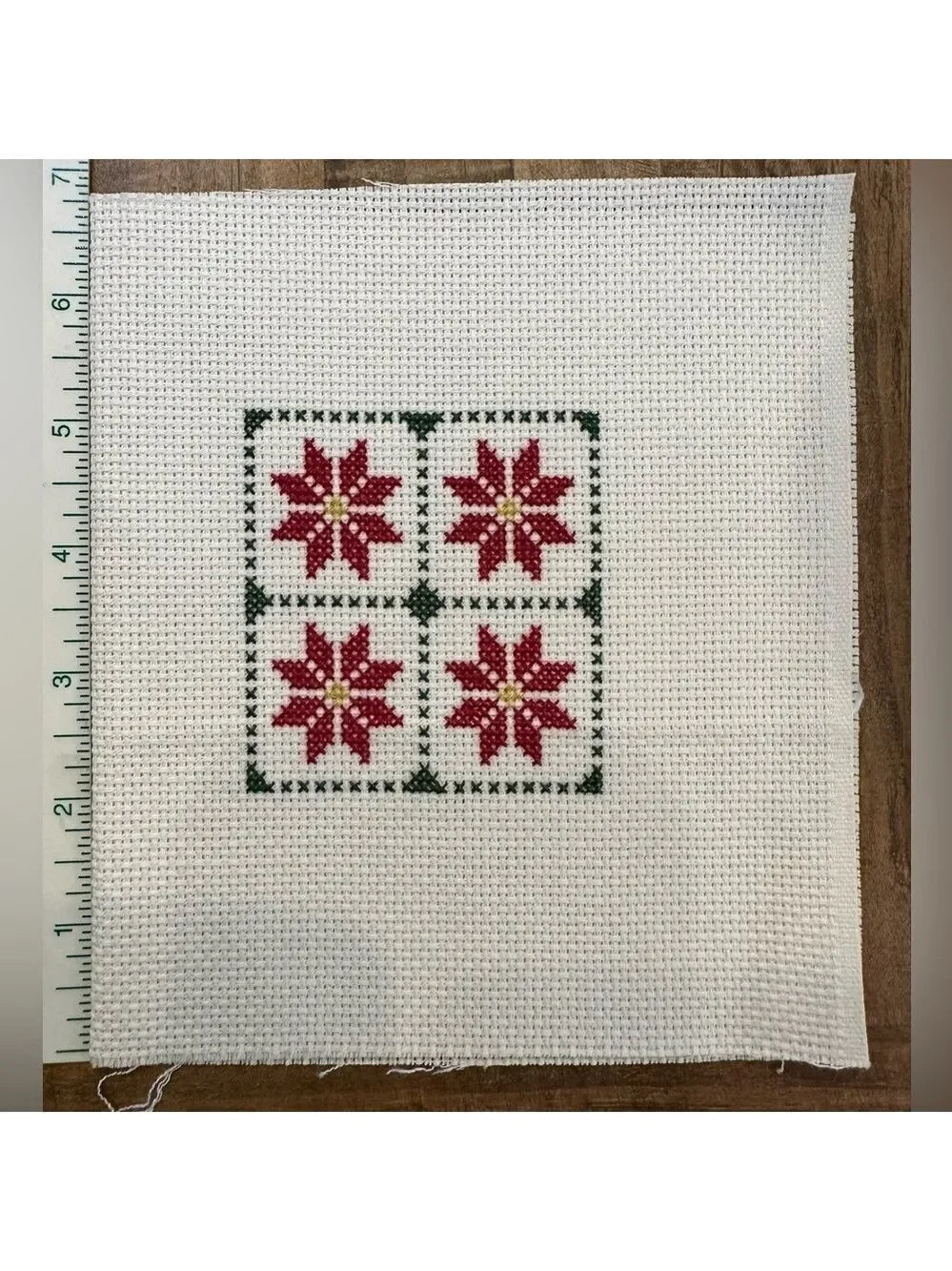 Poinsettias in a windowframe design Completed Vtg Crosstitch needlework panel